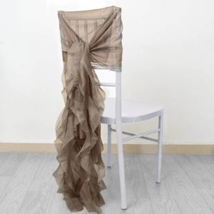 1 Set Taupe Chiffon Hoods With Ruffles Willow Chiffon 250 Chair Sashes